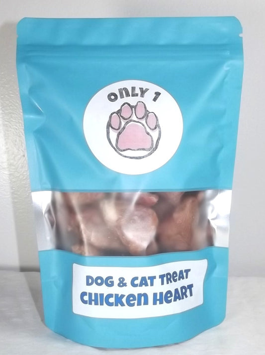 Only 1 Ingredient Pet Treat: Raw Chicken Hearts 2.5 ounce